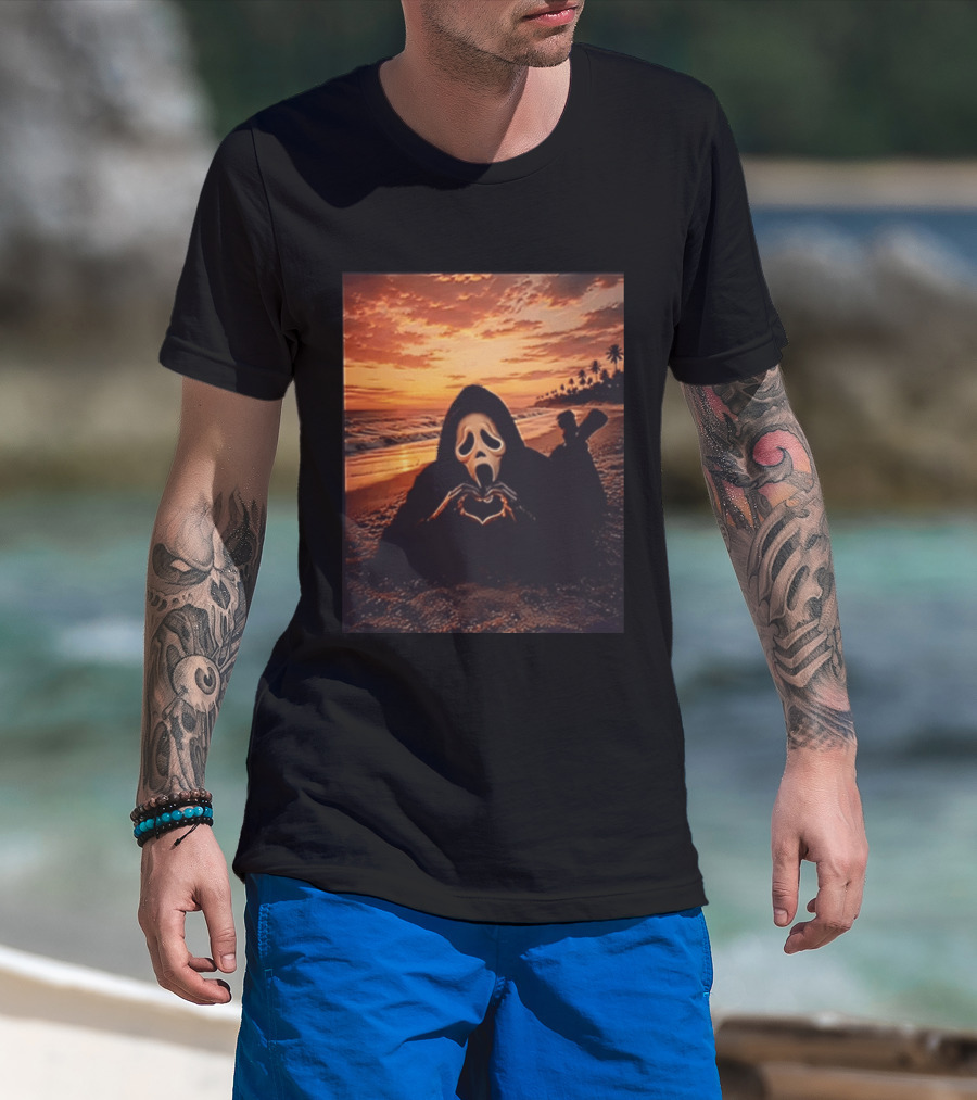 Ghostface Romantic Beach Sunset Valentine's Day Scream Lover T-Shirt