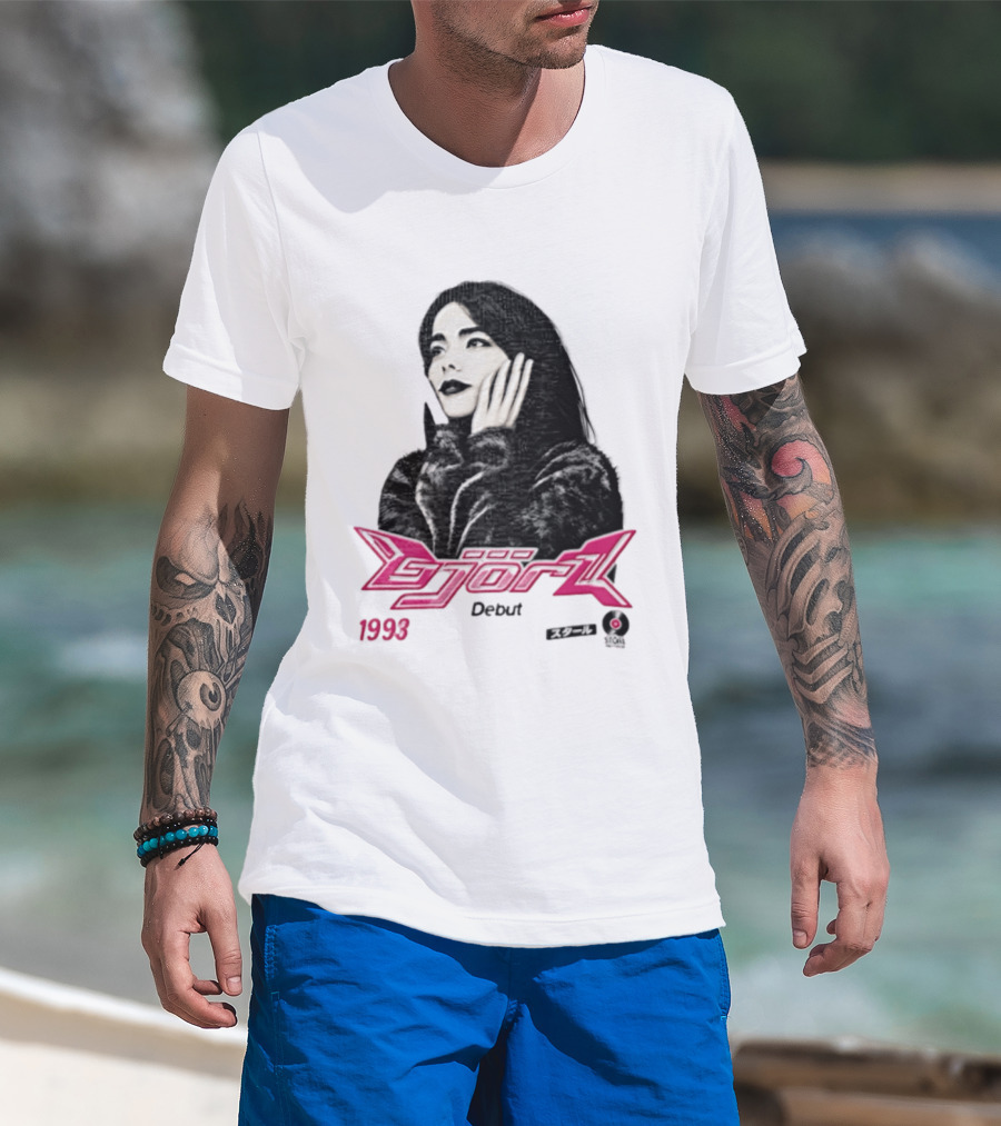 Bjork Debut 1993 Woman Hands On Face Pink T-Shirt