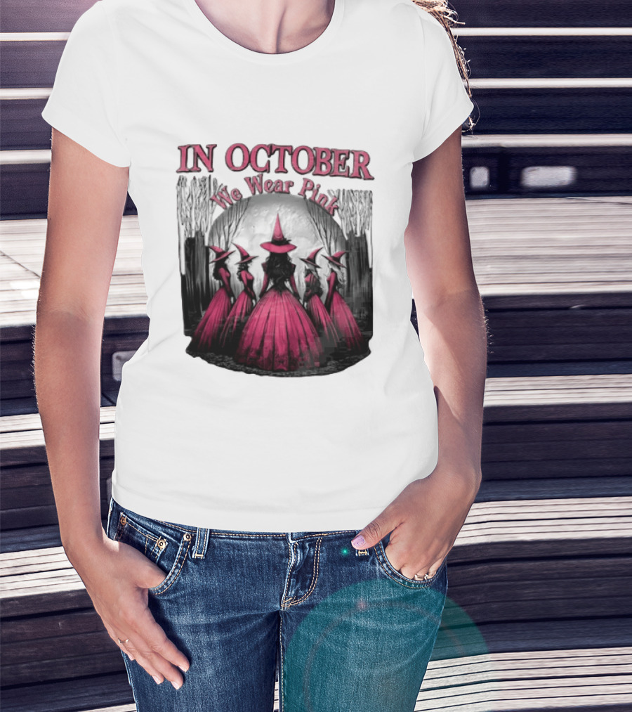 In October We Wear Pink Five Witches Pink Dresses Forest Moon T-Shirt