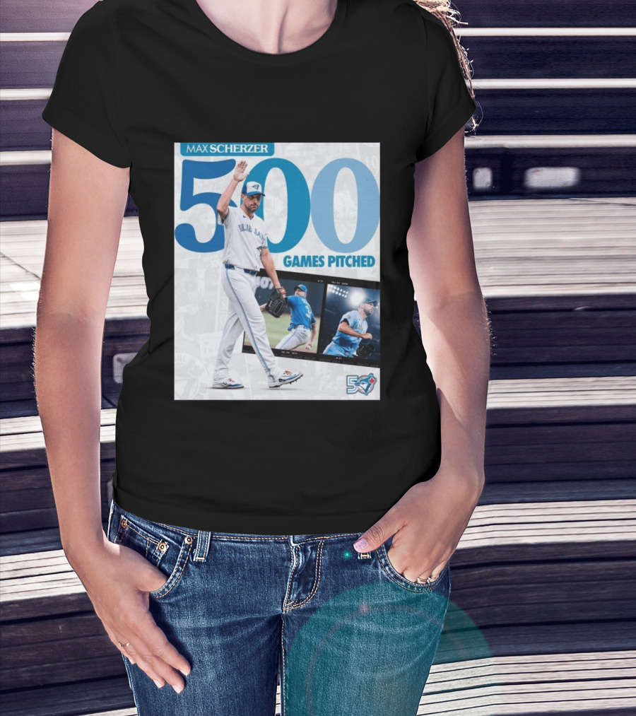 Max Scherzer 500 Games Pitched Blue Jays 50 T-Shirt