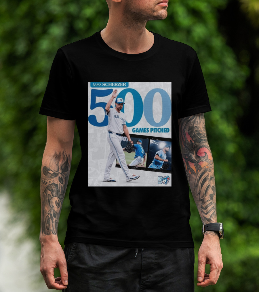 Max Scherzer 500 Games Pitched Blue Jays 50 T-Shirt