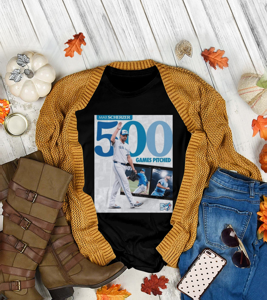 Max Scherzer 500 Games Pitched Blue Jays 50 T-Shirt