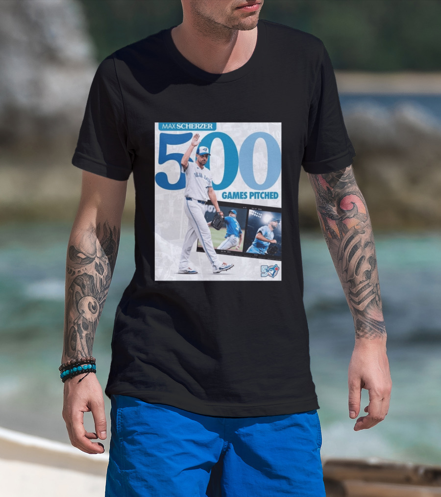 Max Scherzer 500 Games Pitched Blue Jays 50 T-Shirt