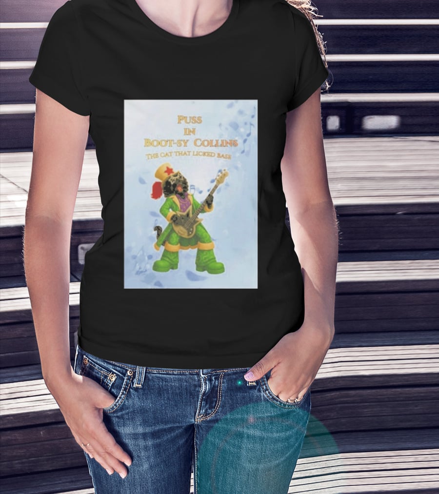 Puss In Bootsy Collins The Cat That Licked Base Green Costume Star Hat Guitar Player T-Shirt