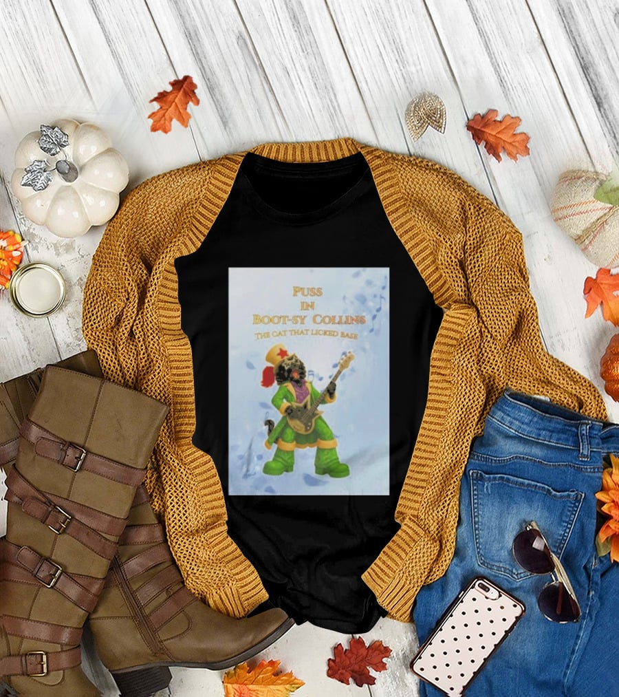 Puss In Bootsy Collins The Cat That Licked Base Green Costume Star Hat Guitar Player T-Shirt