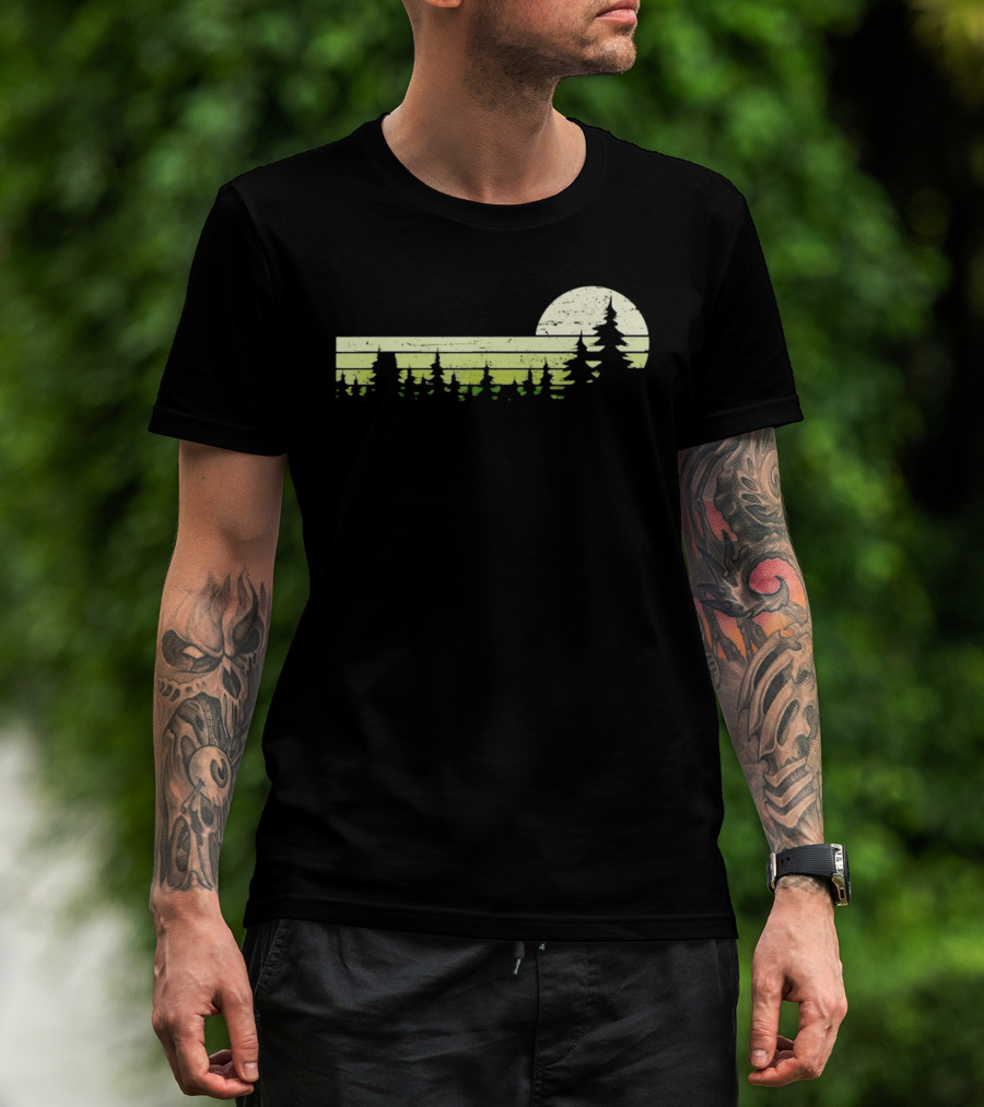 Forest Sunset Silhouette Nature Trees With Circle Sun T-Shirt