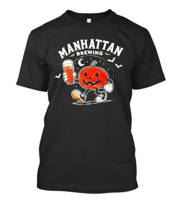 Manhattan Brewing Distressed Pumpkin Moon Walking Beer Halloween T-Shirt