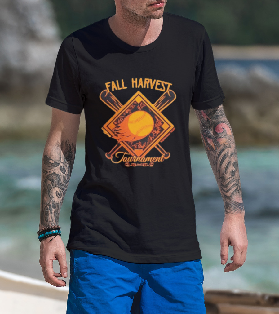 USSSA Fall Harvest Fastpitch Softball Tournament 2023 With Crossed Bats And Flaming Ball T-Shirt
