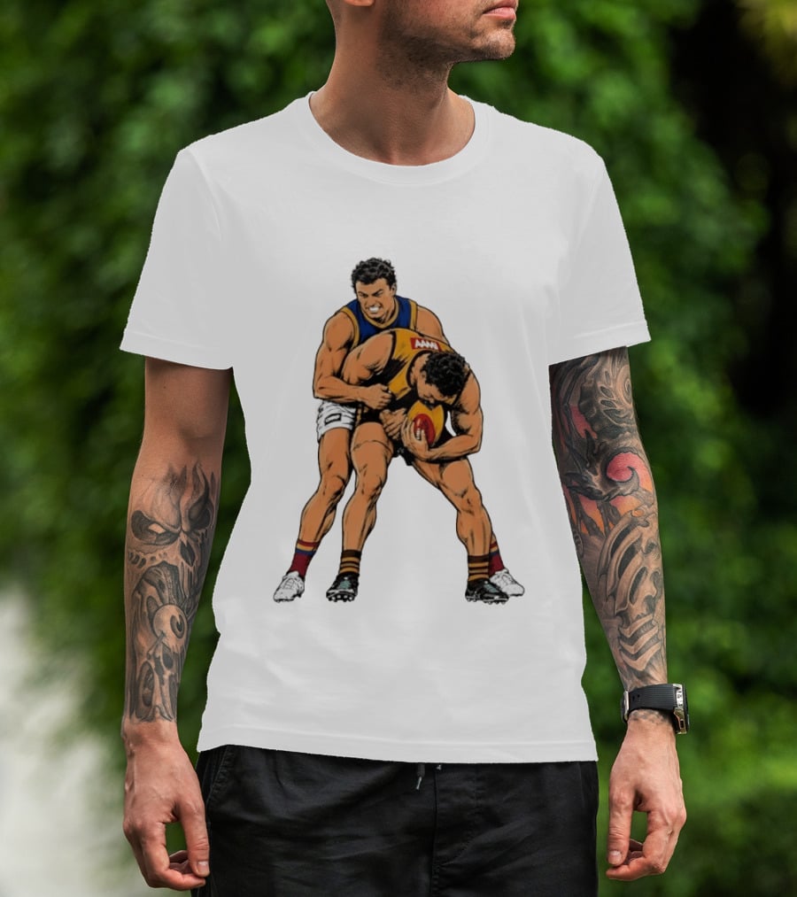 AFL Football Tackle Illustration Vintage Style Sports Art Players Rugby Action T-Shirt