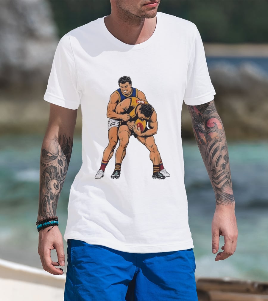 AFL Football Tackle Illustration Vintage Style Sports Art Players Rugby Action T-Shirt