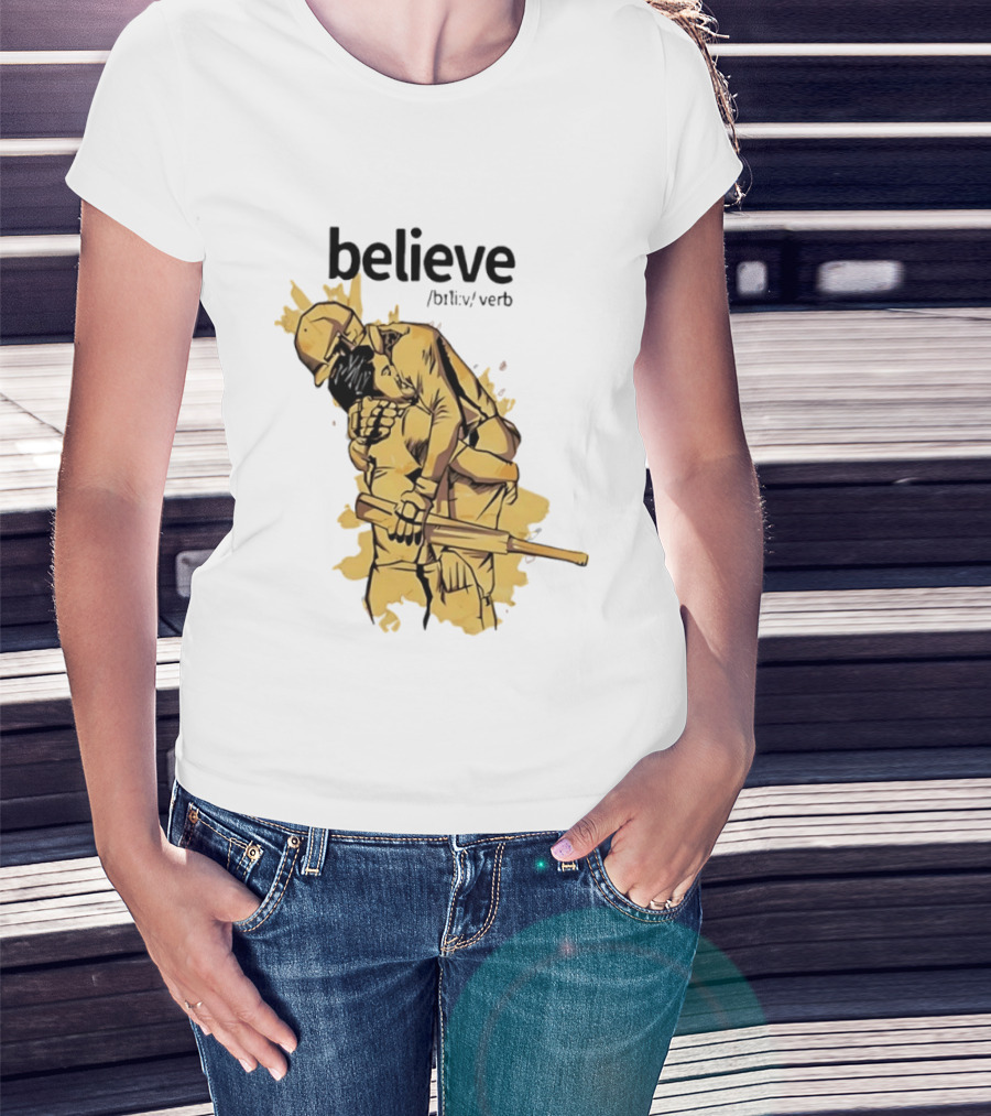 Believe Verb Definition Inspirational Motivation Embrace Cricket Players Hugging T-Shirt