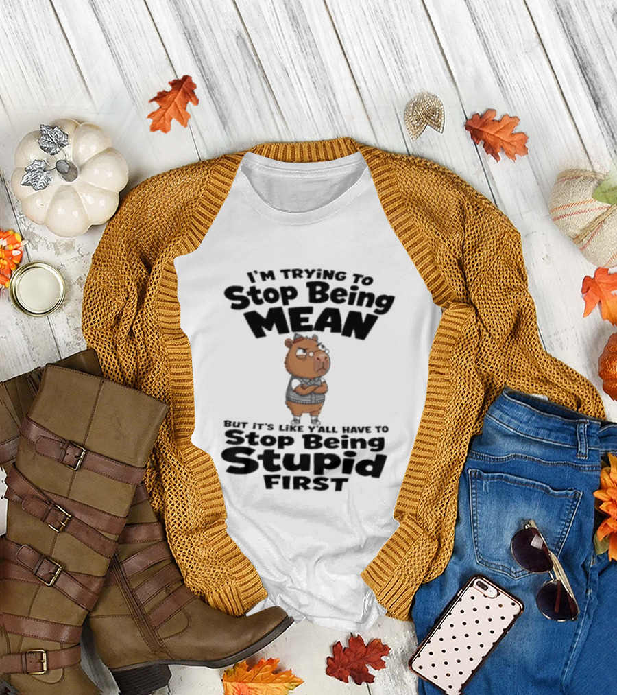 I'm Trying To Stop Being Mean But It's Like Y'all Have To Stop Being Stupid First Capybara T-Shirt
