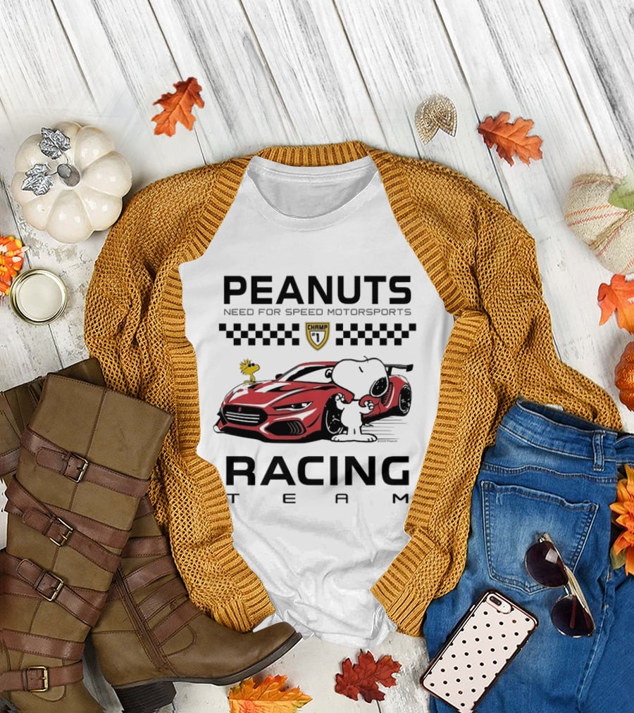 Peanuts Need For Speed Motorsports Champ Racing Team Snoopy Woodstock T-Shirt