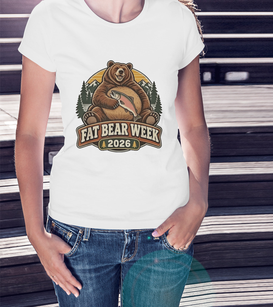 Fat Bear Week 2026 Nature Wildlife Fishing Bear Holding Salmon T-Shirt