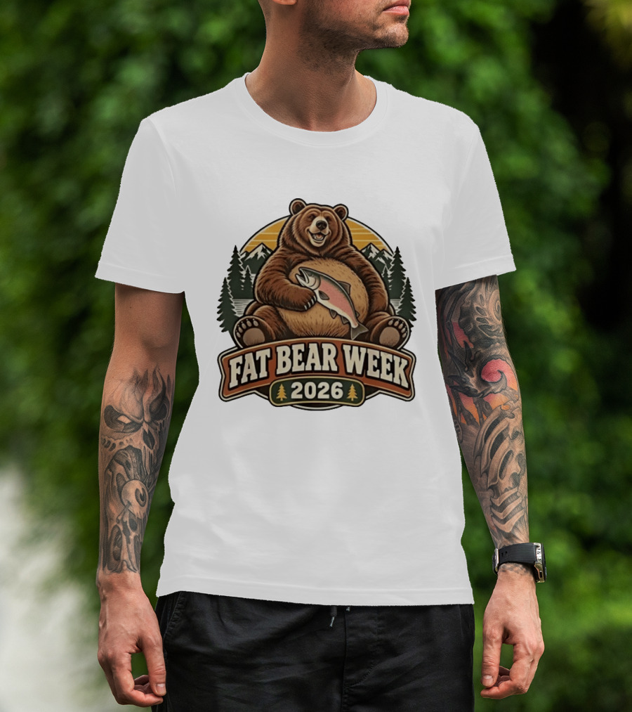 Fat Bear Week 2026 Nature Wildlife Fishing Bear Holding Salmon T-Shirt