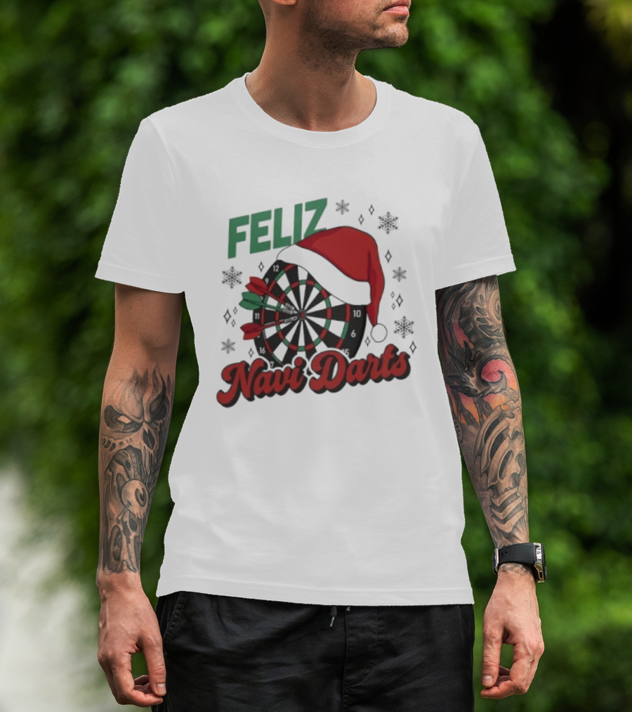 Feliz Navidarts Christmas Santa Hat Darts Board Snowflakes T-Shirt