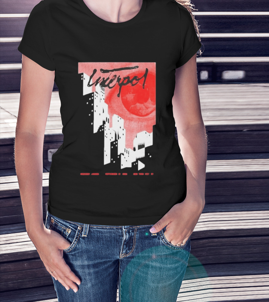 Interpol New York September 27 2026 Tour Cities Skyline Red Moon T-Shirt