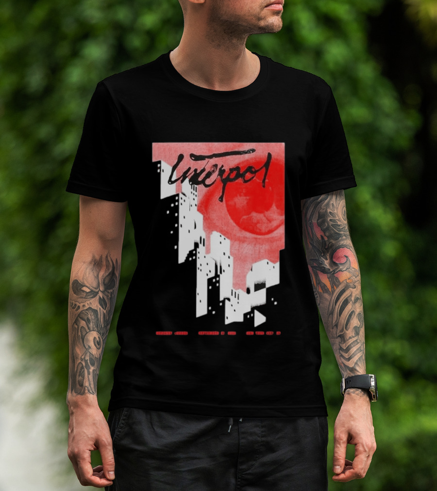 Interpol New York September 27 2026 Tour Cities Skyline Red Moon T-Shirt