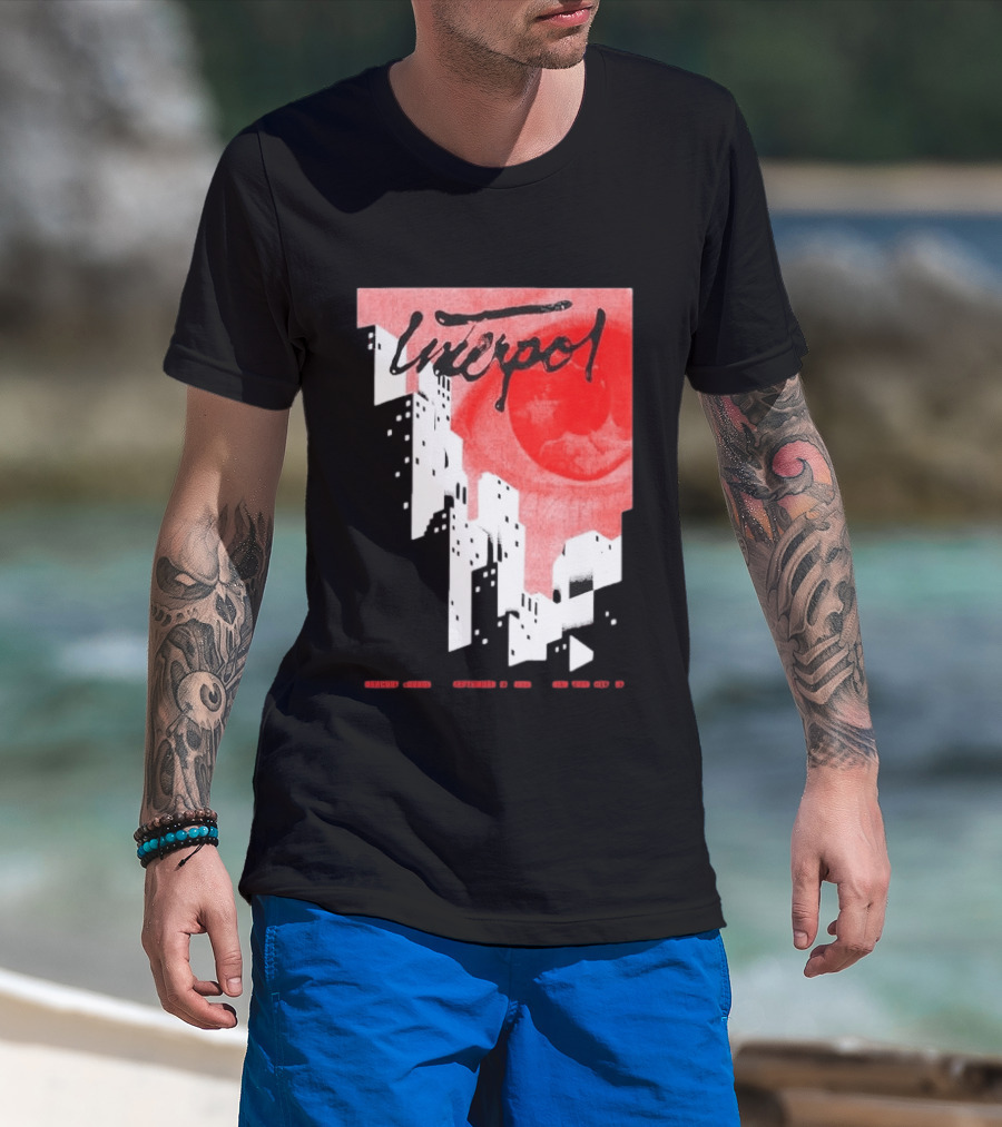 Interpol New York September 27 2026 Tour Cities Skyline Red Moon T-Shirt