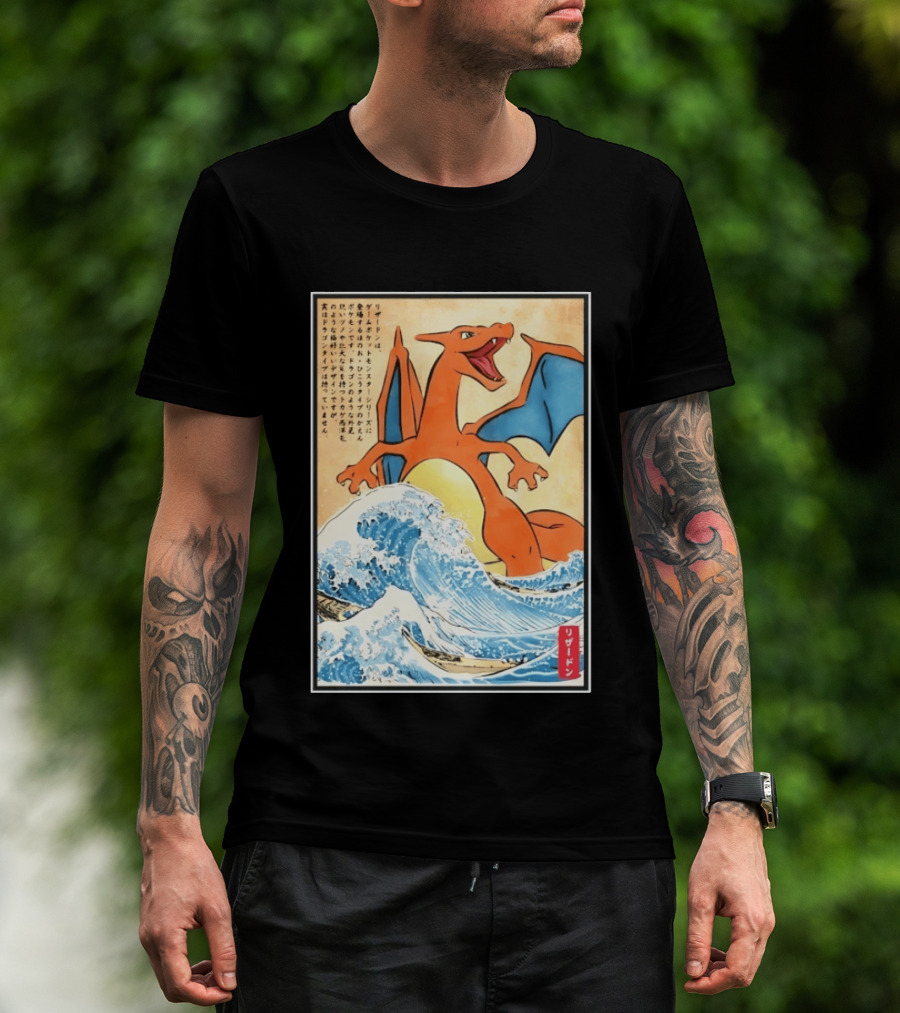 Charizard Ukiyo E Wave Japanese Pokemon Lizardon Kanagawa Print T-Shirt