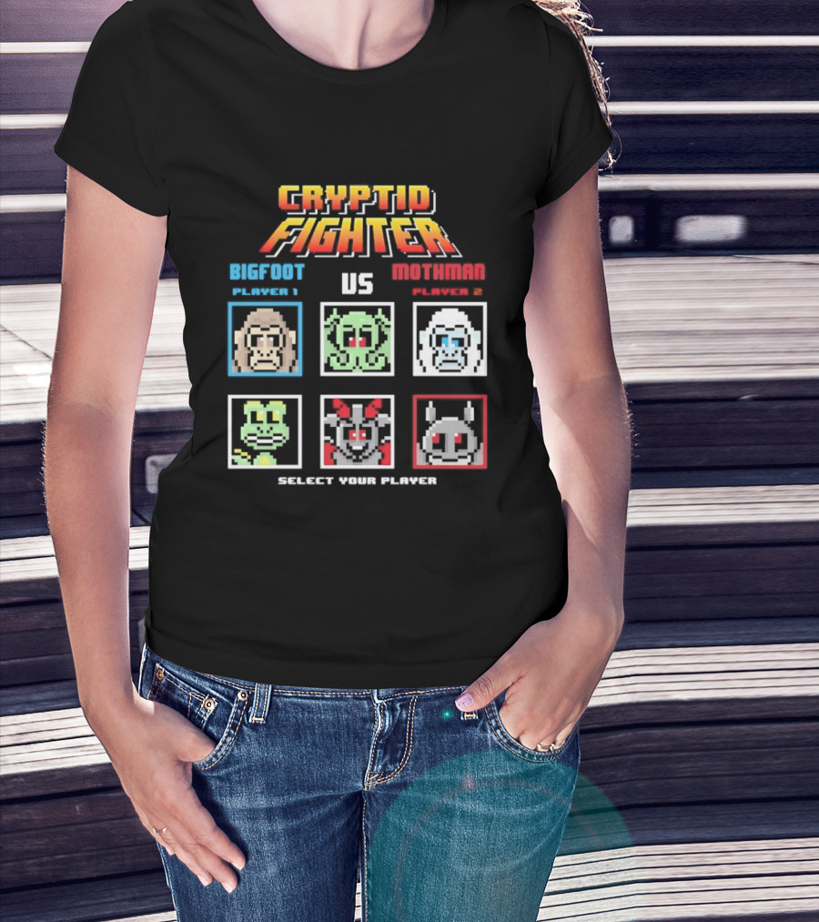 Cryptid Fighter Bigfoot Player 1 Vs Mothman Player 2 Select Your Player T-Shirt
