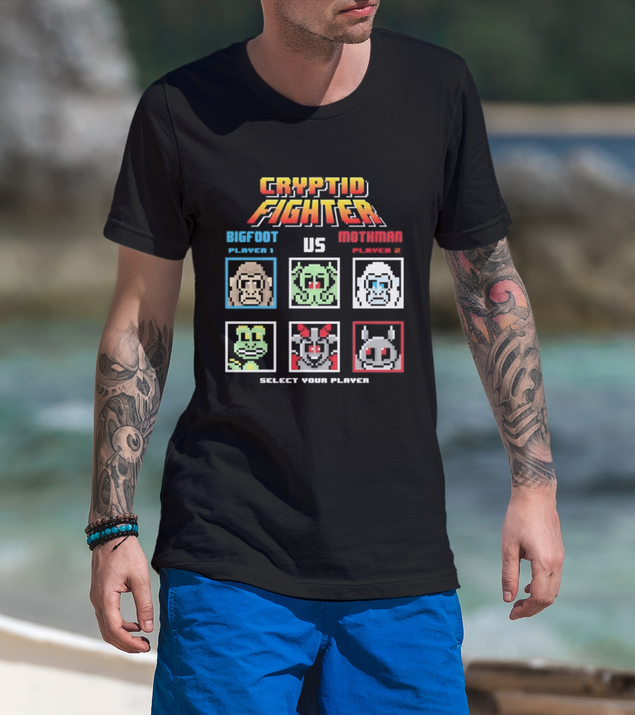 Cryptid Fighter Bigfoot Player 1 Vs Mothman Player 2 Select Your Player T-Shirt