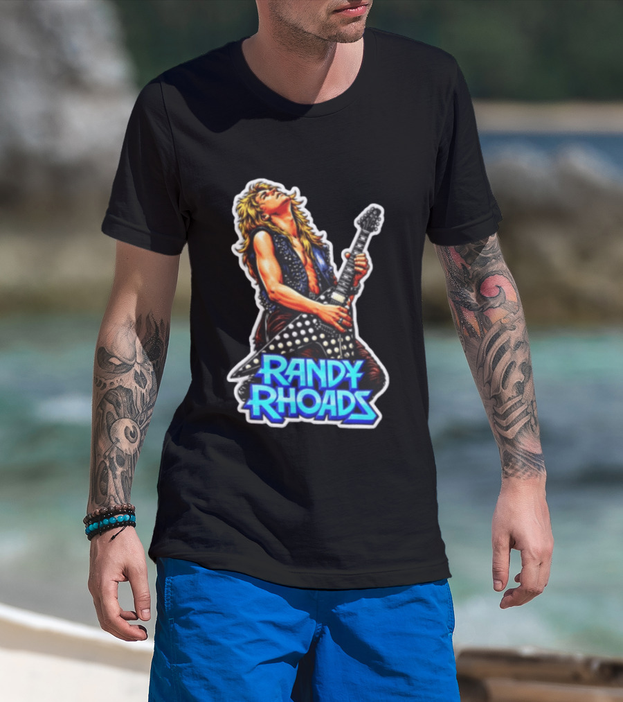 Randy Rhoads Polka Guitar Blonde Guitarist Playing T-Shirt