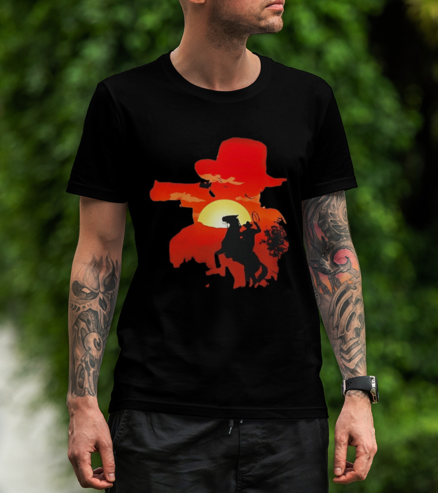 Red Dead Redemption Cowboy Sunset Western Horseback Adventure T-Shirt
