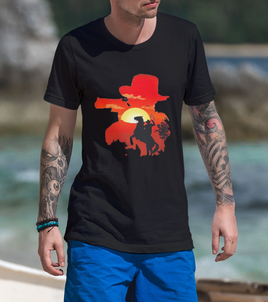 Red Dead Redemption Cowboy Sunset Western Horseback Adventure T-Shirt