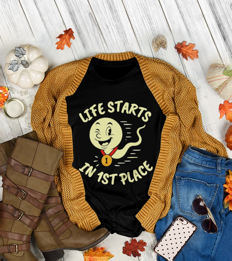 Life Starts In 1st Place Winking Medal Winning Smile T-Shirt
