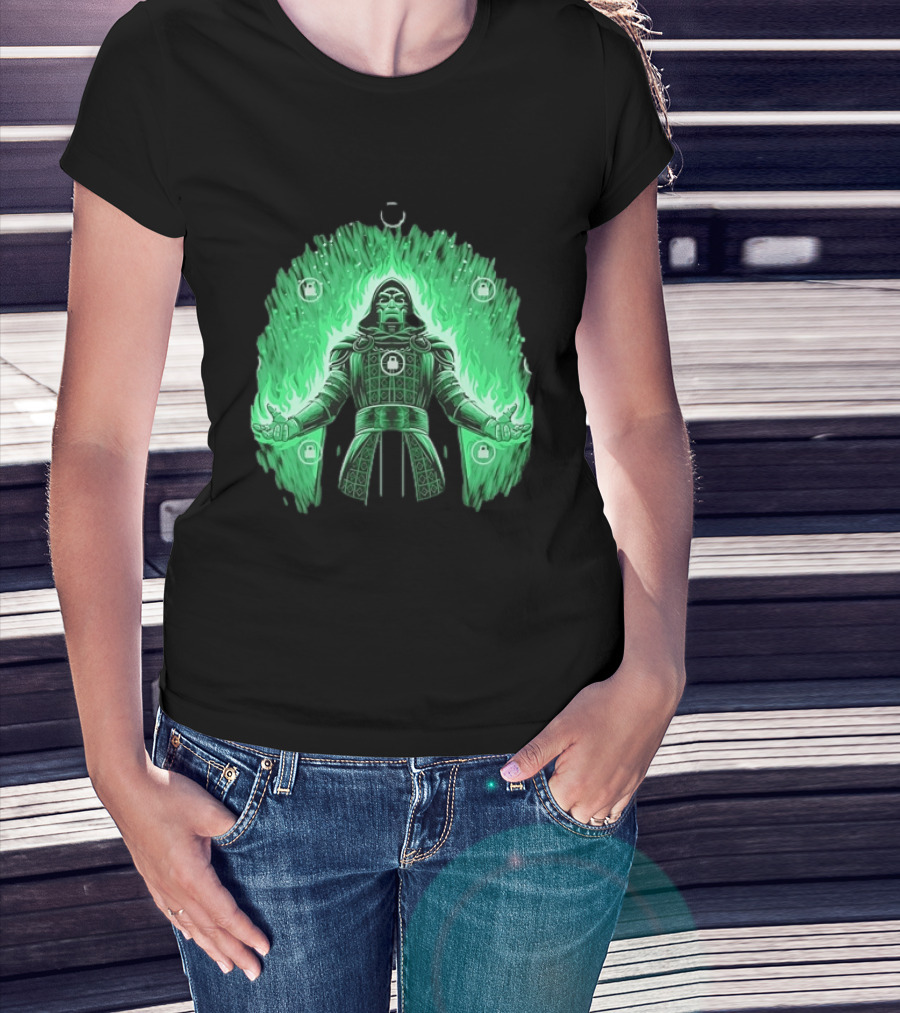 Doctor Doom Marvel Villain Green Flame Power Locked T-Shirt