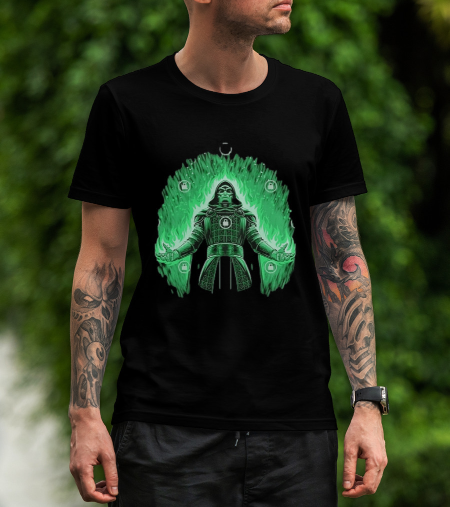Doctor Doom Marvel Villain Green Flame Power Locked T-Shirt