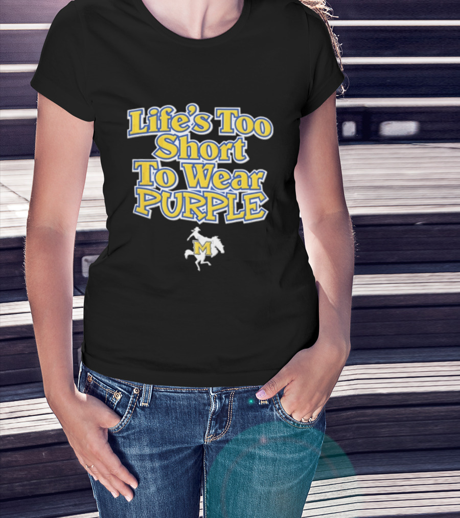 Life's Too Short To Wear Purple Yellow Blue Text With Cowboy Riding Bucking Horse T-Shirt