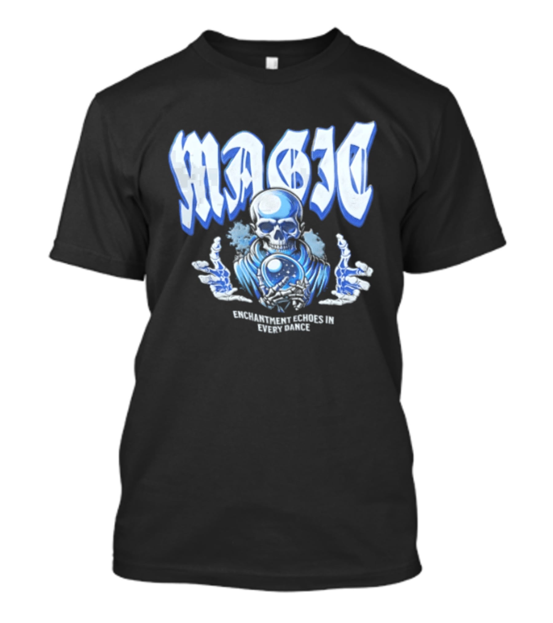 Magic Enchantment Echoes Skeleton Holding Glowing Crystal Ball T-Shirt