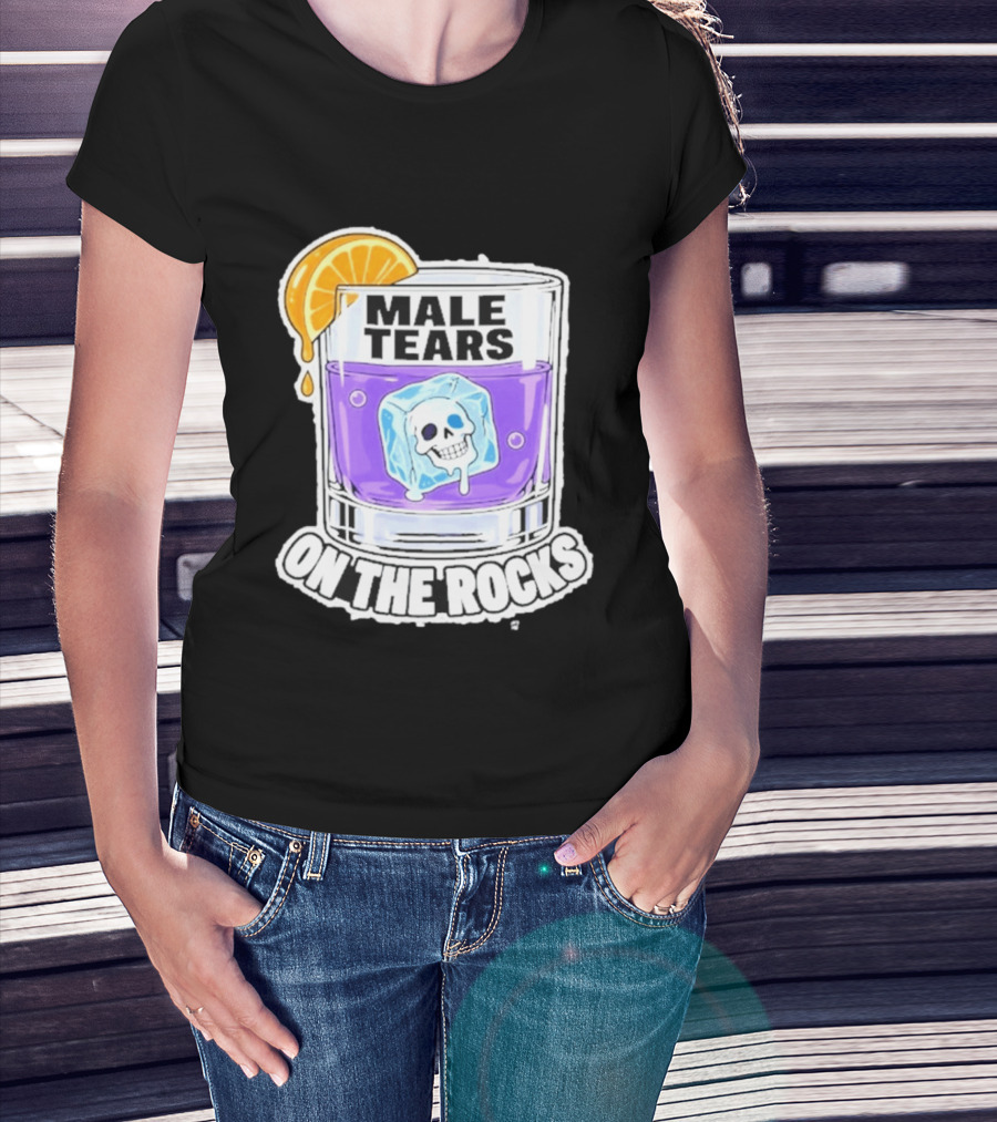 Male Tears On The Rocks Skull Ice Cube Glass Orange Slice T-Shirt