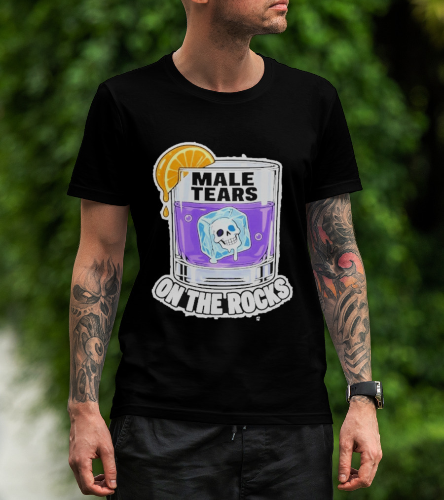 Male Tears On The Rocks Skull Ice Cube Glass Orange Slice T-Shirt