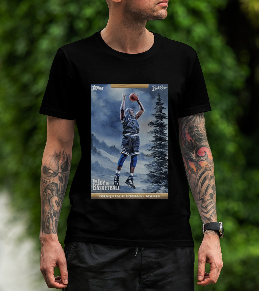 Shaquille O'Neal Magic Topps Bob Ross The Joy Of Basketball Card T-Shirt