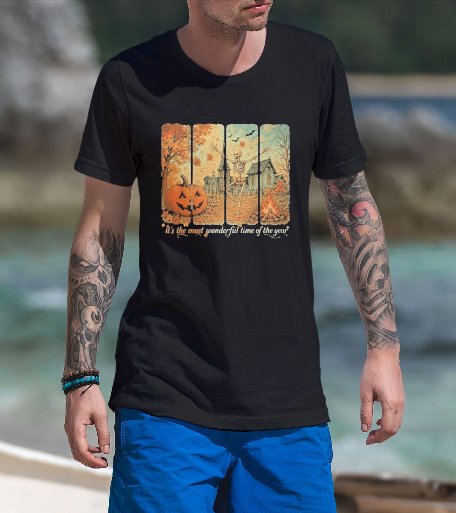 It's The Most Wonderful Time Of The Year Spooky Skeleton Pumpkin Campfire Halloween T-Shirt