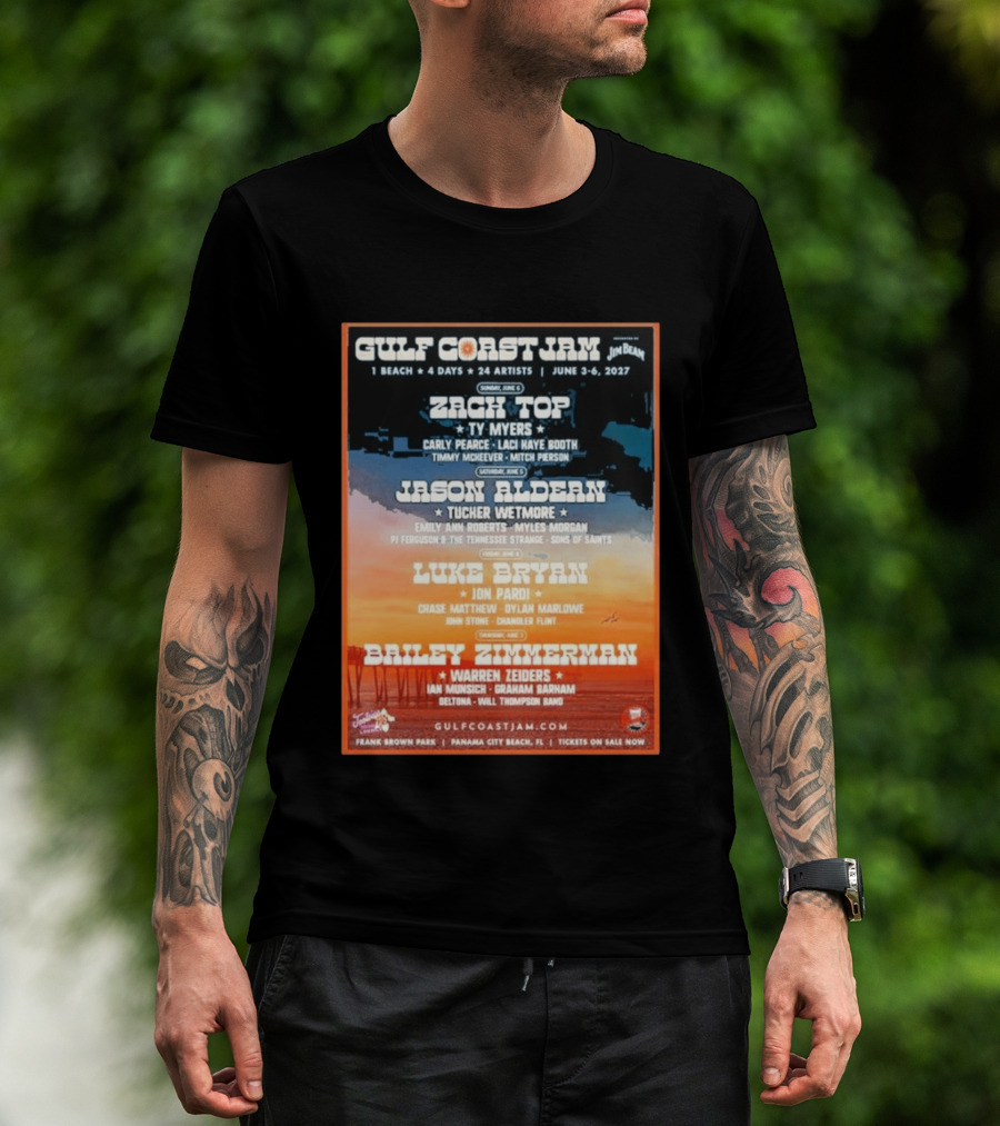 Gulf Coast Jam 2027 Panama City Beach June 3 6 Zach Top Jason Aldean Luke Bryan Bailey Zimmerman T-Shirt