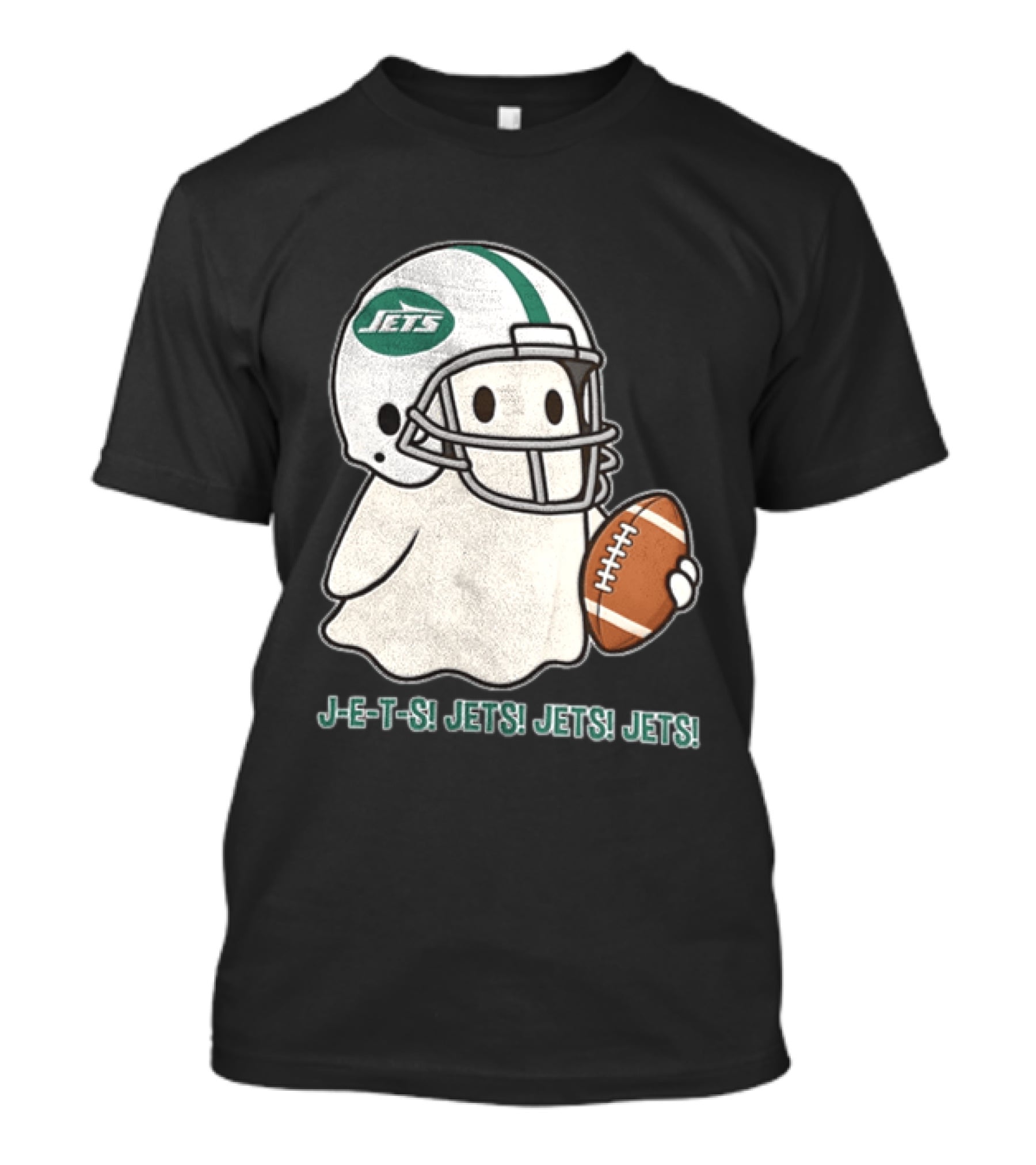 J E S Jets Jets Jets New York Jets Football Helmet Ghost Holding Football T-Shirt