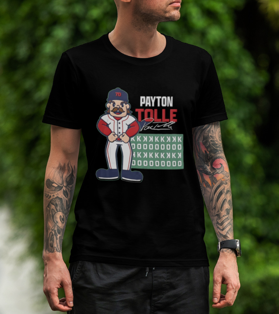 Payton Tolle Cartoon Baseball Player Mustache Cap K Strikeouts T-Shirt