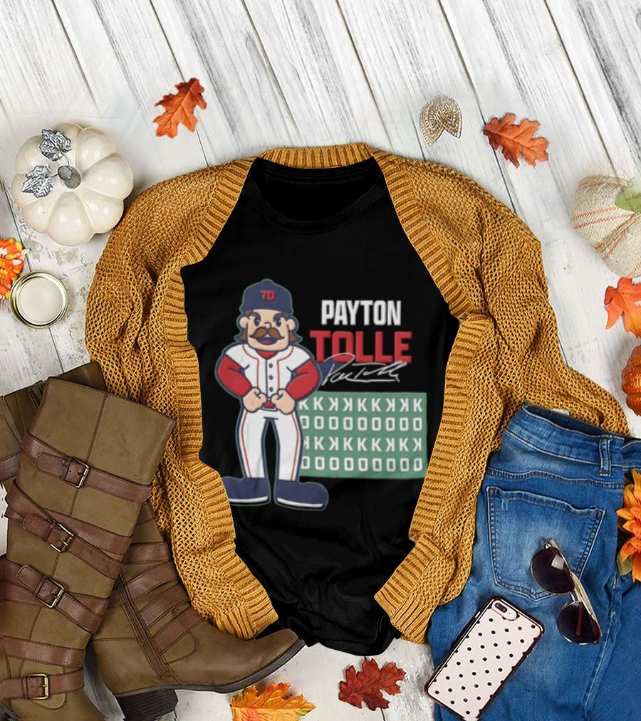 Payton Tolle Cartoon Baseball Player Mustache Cap K Strikeouts T-Shirt
