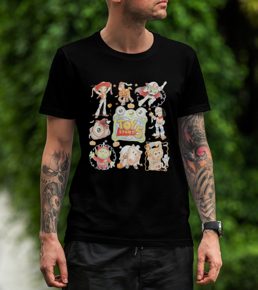 Toy Story 5 Halloween 2026 Buzz Woody Jessie Hamm Alien Potato Rex Bo Peep Slinky Decorations T-Shirt