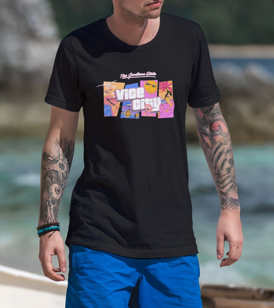 The Goodtime State Vice City Chunker Gaming Retro Tropical T-Shirt