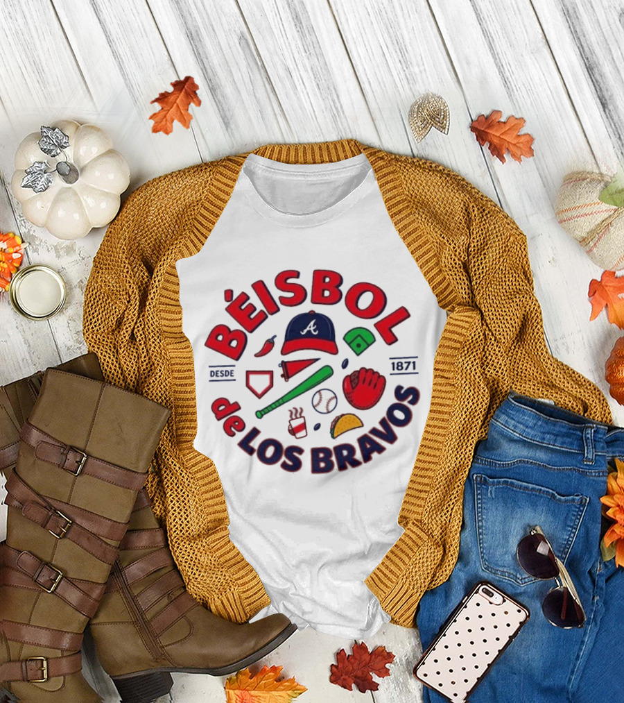 Béisbol De Los Bravos Atlanta Braves Desde 1871 Cap Glove Bat Baseball Iconography T-Shirt