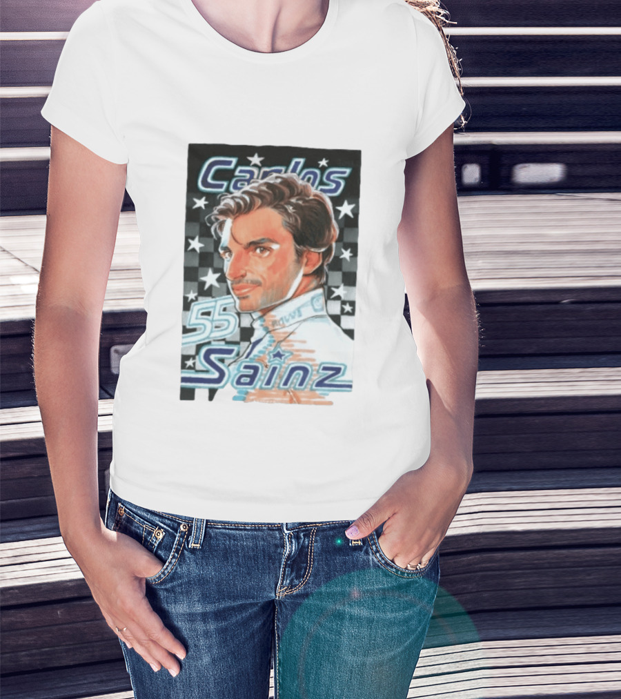 Carlos Sainz No 55 Formula 1 Racing Star Checkerboard T-Shirt