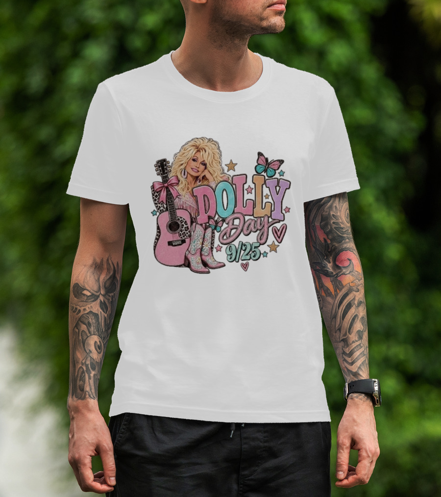 Dolly Day 9/25 Pink Butterfly Guitar Boots Stars T-Shirt