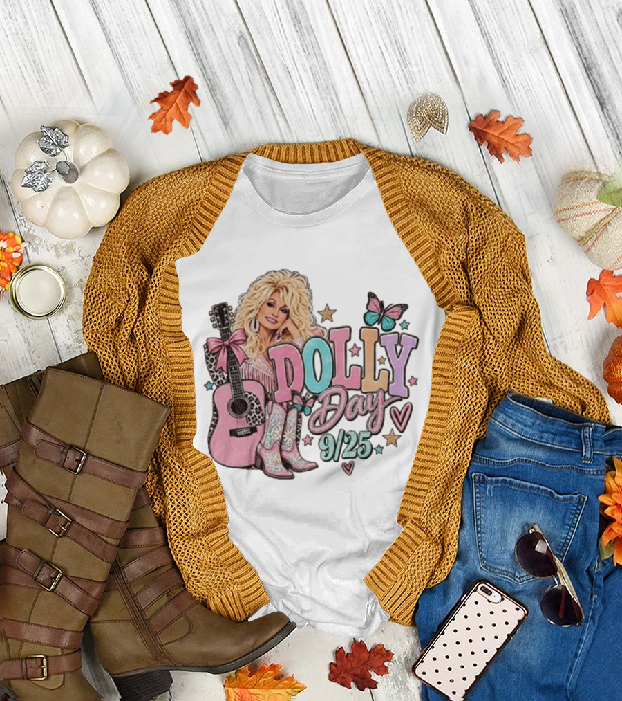 Dolly Day 9/25 Pink Butterfly Guitar Boots Stars T-Shirt