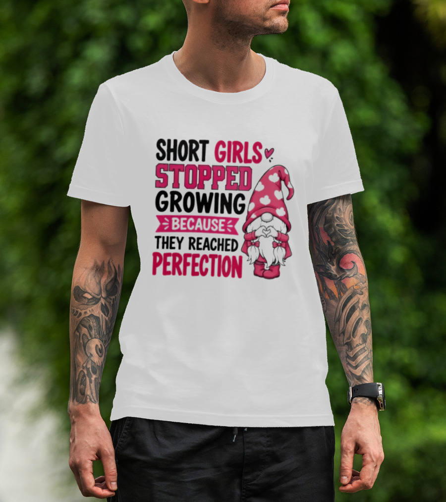Short Girls Stopped Growing Because They Reached Perfection Gnome Heart Hat T-Shirt