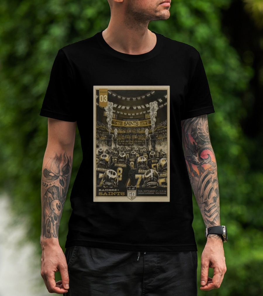 New Orleans Saints Vs Las Vegas Raiders September 27 2026 Caesars Superdome New Orleans Football Event T-Shirt